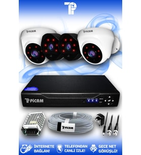 PICAM 4 Kameralı Uzay 2 İç Kamera Set HDD'siz Full HD Gece Görüşlü Güvenlik Kamerası Sistemi