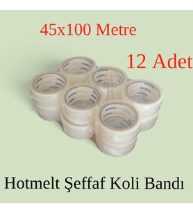12 Adet - Liebherrman - 45x100 Metre Hotmelt 1. Kalite Şeffaf Koli Bandı -Aynı Gün Kargo