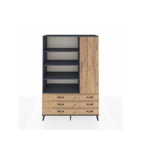 Hyperion Gardrop 8 Raflı 6 Çekmeceli Tek Kapaklı  132x44x195 Antrasit-Çam