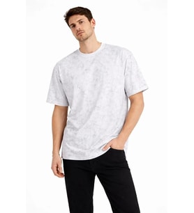Erkek Asit Yıkama Bisiklet Yaka Kısa Kollu Oversize T-Shirt Tişört - Beyaz