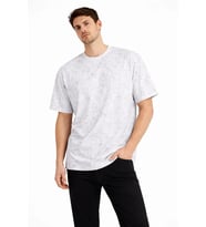 Erkek Asit Yıkama Bisiklet Yaka Kısa Kollu Oversize T-Shirt Tişört - Beyaz