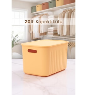Sarı Dolap Düzenleyici 20 Lt Kapaklı Saklama Kutusu Sepet Oyuncak Kutusu Organizer