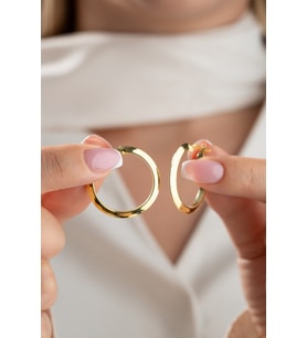 925 Ayar Gümüş Gold Kaplama 25 mm Halka Model Şarnel Halka Küpe