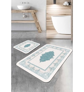 Turkuaz Modern Klasik Banyo Halısı Klozet Paspas Seti BS283