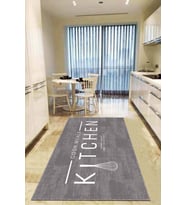 Gri Kaymaz Taban Yıkanan Kitchen Yazılı Mutfak Halısı AR793