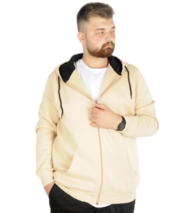 Mode XL Erkek Sweatshirt Kapşonlu Zippered Basic 20543 Bej