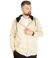 Mode XL Erkek Sweatshirt Kapşonlu Zippered Basic 20543 Bej