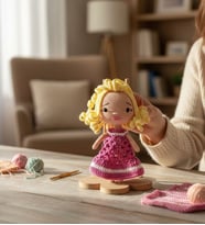 El Yapımı Mini Amigurumi Bebek %100 Pamuk – Çocuklar İçin Şirin Oyuncak (Sarı-Pembe)