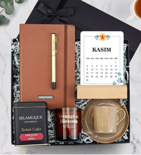 Kişiye Özel Defter & Kalem & Takvim & Fincan & Mum & Türk Kahvesi Hediye Seti