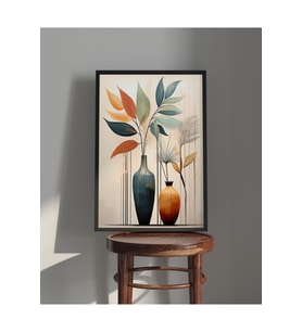 Tablo  Ahşap Çerçeveli Tablo  Çerçeveli Poster Vazo ve Bitki Temalı Tablo, Yaprak Temalı Tablo (Karışık)