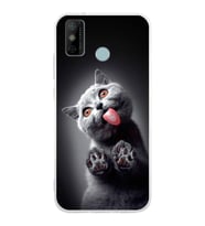 PrintiFy Tecno Spark 6 GO ile Uyumlu 1mm Slim Fit Kedi 2 050c Baskılı Şeffaf  Kılıf