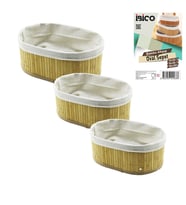 3 BOY OVAL BAMBU KENAR ORGANİZER SEPET AHŞAP ALTLIK - BEZLİ 13X22-16X26-20X30CM (5343)