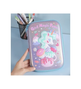 Parlak Simli Unicorn büyük dikdörtgen kalem kutusu (Mor)