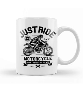 Just Ride Motorcycle Kupa Bardak Porselen