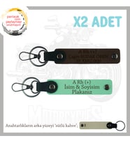 Motor Tutkunlarına Özel, İsim Plaka ve A Rh (+) Kan Grubu Yazılı x2 Anahtarlık, Yeşil-K Kahve-SK