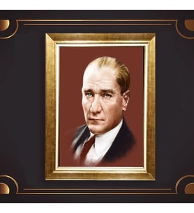 Özel Seri Paspartulu Çerçeveli Atatürk Tablo l282 (Gold)