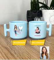 Hamile Anne Adayı Hediye Pastel T Kupa Anneler Günü Hediyesi (Mavi)