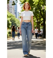 Kadın Yüksek Bel Geniş Paça Kesimli Denim Pantolon Fonksiyonel Dayanıklı Kaliteli Konforlu