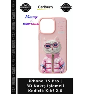 iPhone 15 Pro 3D Nakış İşlemeli Kedicik Kılıf 2.0 Cep Nakışlı Şık