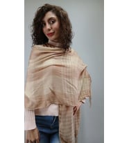 KREM RENGİ EKOSE KADIN FULAR ŞAL EŞARP 190X65 CM