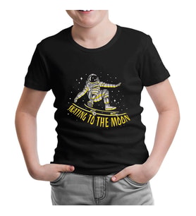 Astronaut Space Skating Siyah Çocuk Tshirt