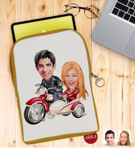 BK Gift Kişiye Özel Sevgililer Karikatürlü Taşınabilir Koruyucu Tablet Kılıfı & Organizer Çanta - Sarı-12