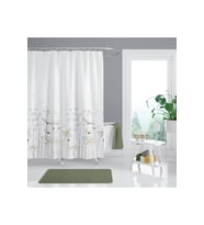 Duş Perdesi Çift Kanat 2x120x200cm Papatya Desenli Çiçekli Banyo Perdesi 16 Adet C Halka Hediyeli