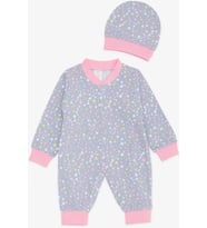 Breeze Kız Bebek Tulum Renkli Yıldız Desenli 0-3 Ay-6 Ay, Gri