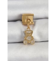 316L Çelik Sallantılı Zirkon Taşlı Ayıcık Model Gold Renk Nomination Charm 58 - HPSBYI5519-2