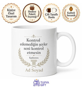 Stoacı Felsefe Epiktetos Kontrol Edilemeyeni Bırak Baskılı Porselen Kupa Bardak Hediye