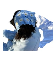 Papatya Motifli Örgü Bandana (Bebe Mavisi)