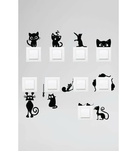 Sptl Priz Kedi Sticker Set Siyah Etiket Duvar Sticker