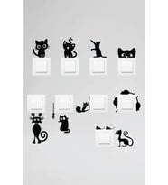 Sptl Priz Kedi Sticker Set Siyah Etiket Duvar Sticker