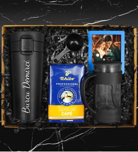 Kişiye Özel Çelik Termos & French Press & 250 Gram Tchibo Proffesional Special Filtre Kahve & Kişiye Özel Çerçeve Hediye Seti