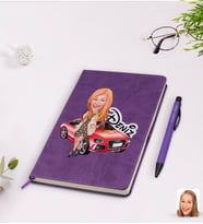 BK Gift Kişiye Özel Kadın Patron Karikatürlü Mor Termo Deri Defter Kalem Seti Model 2