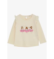 Breeze Kız Bebek Uzun Kollu Tişört Danscı Kız Baskılı Güpürlü 9 Ay-3 Yaş, Krem