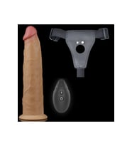 Lovetoy Belden Bağlamalı 23cm Çift Katmanlı Platin Silikon Rotator Uzaktan Kumandalı Strapon Dildo