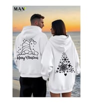 Merry Christmas Sevgili Kombini Hoodie – Unisex Oversize Kapüşonlu Sweatshirt 2’li Set (Beyaz)