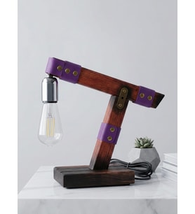 WoodyLight Rustik El Yapımı Masif Ahşap Masa Lambası - Retro Edison Tasarım Dekoratif Gece Lambası