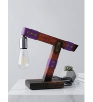 WoodyLight Rustik El Yapımı Masif Ahşap Masa Lambası - Retro Edison Tasarım Dekoratif Gece Lambası