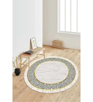 Dijital Baskılı Kaymaz Taban Yıkanabilir Yuvarlak Salon Halısı Koridor Halısı Paspas NDY-SD-1071 (Krem)