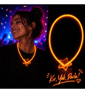 Fosforlu Yıldız Parti Kolyesi - Neon Işıklı Kolye Turuncu Renk
