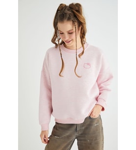 Lisanslı Baskılı Kalın Pembe Sweatshirt