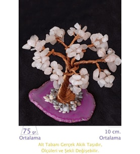Sertifikalı Gerçek Pembe Kuvars Doğal Taşı Ağaç - Akik Plakalı (Çok Renkli)