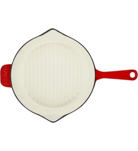 Lexroo Metal Saplı 28 cm Kırmızı İç Krem Döküm Yuvarlak Izgara Tava