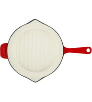 Lexroo Metal Saplı 28 cm Kırmızı İç Krem Döküm Yuvarlak Izgara Tava