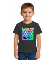 Unisex Smile Baskılı Çocuk Tişört pamuklu penye kumaş (Füme)