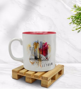 BK Gift Kişiye Özel New York Tasarımlı İçi Kırmızı Renkli Kupa Bardak Model 1