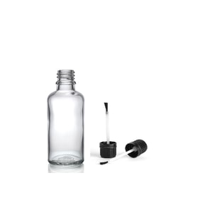 30ml şeffaf cam şişe fırça kapaklı, 24 adet, ecza şişesi, kozmetik şişe, yapıştırıcı şişesi, yağ şişesi