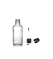 30ml şeffaf cam şişe fırça kapaklı, 24 adet, ecza şişesi, kozmetik şişe, yapıştırıcı şişesi, yağ şişesi